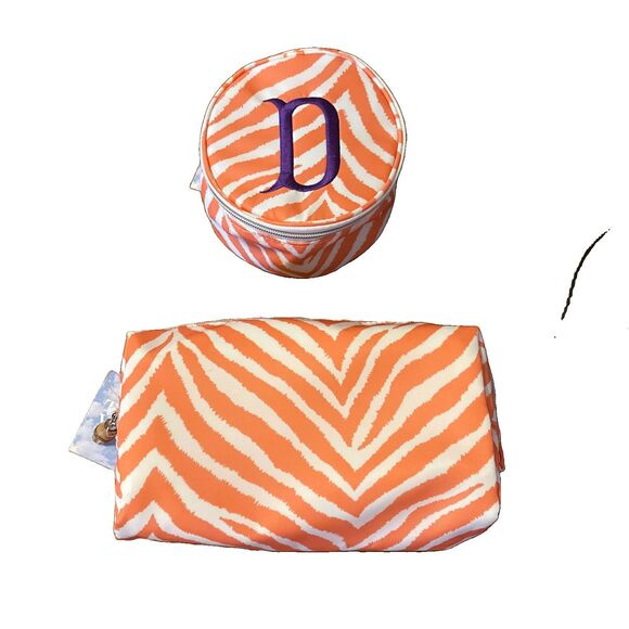 TRVL Design Handbags - TRVL Design Duo Zebra Print Initial D 2-Pc Pouch Set Cosmetic Travel Case Bag